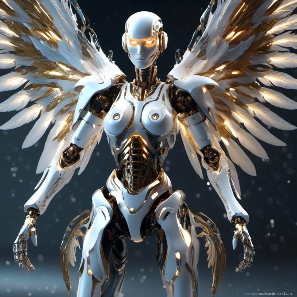 Futuristic Robot Angel with Realistic Wings