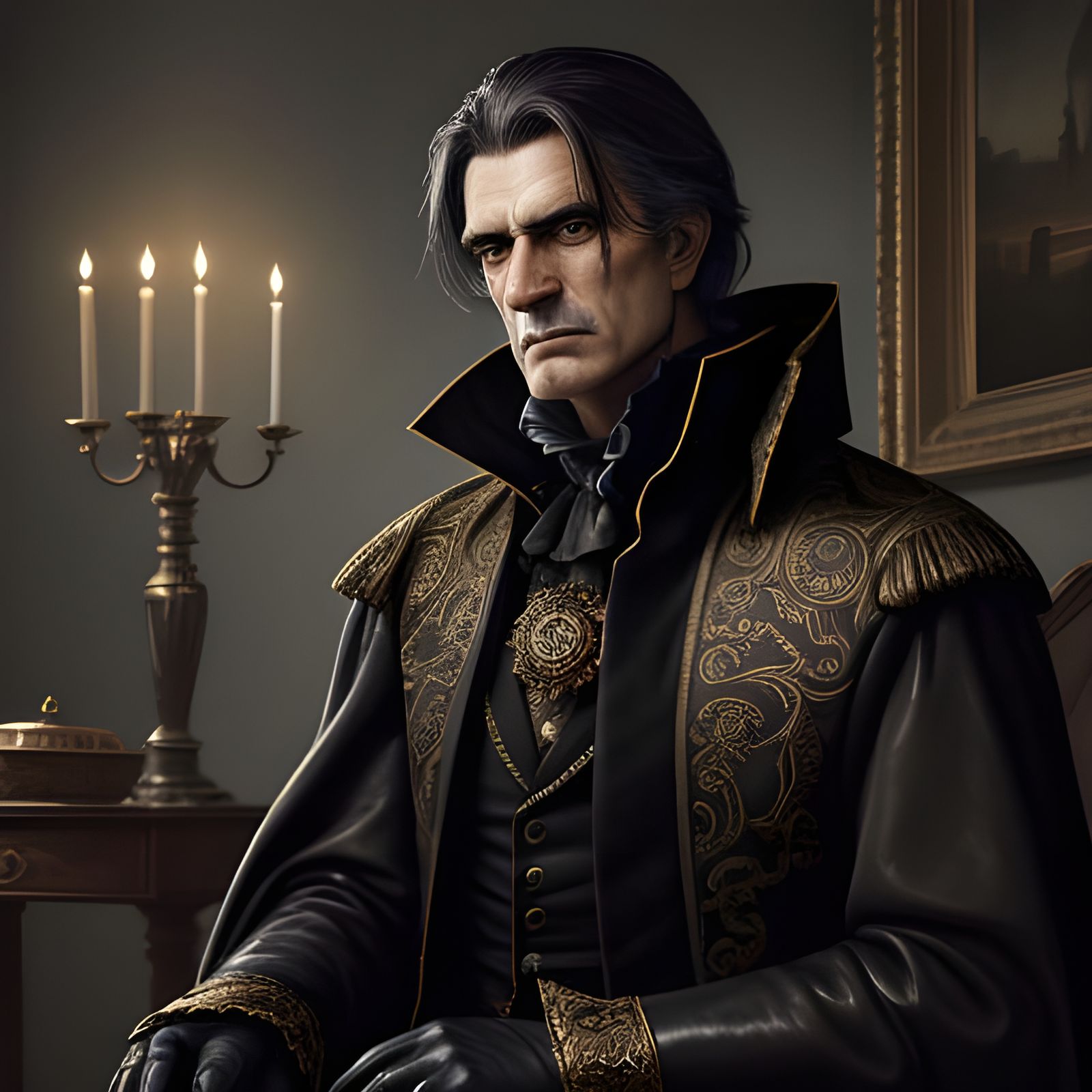 Dark Brown Haired Nobleman in Leather Gloves