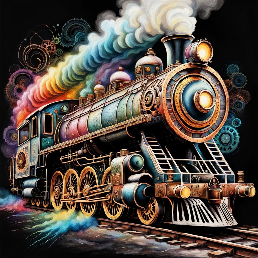 Abstract Steampunk Locomotive in Chalk Art Style