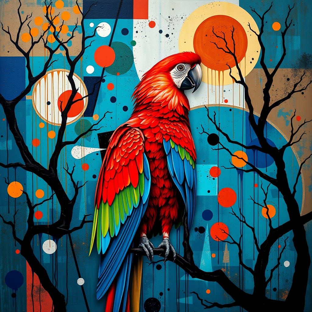 Regal, Crimson and Azure-Plumed Bird in Dreamlike, Abstract ...