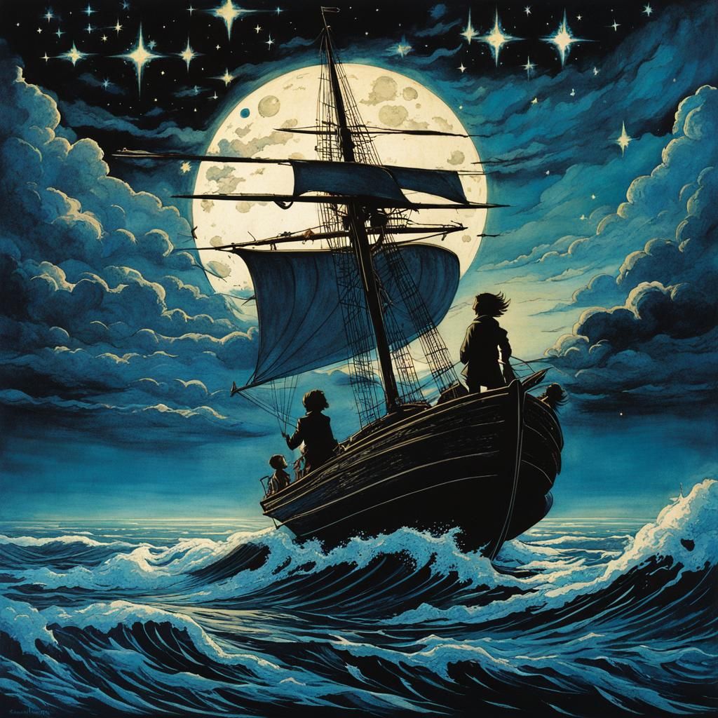 Children's Starry Voyage in Rackham Anime Style