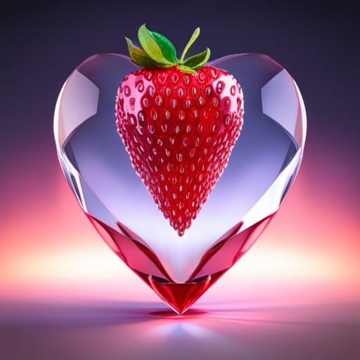 Crystal Strawberry Heart Figurine in Art Nouveau Style