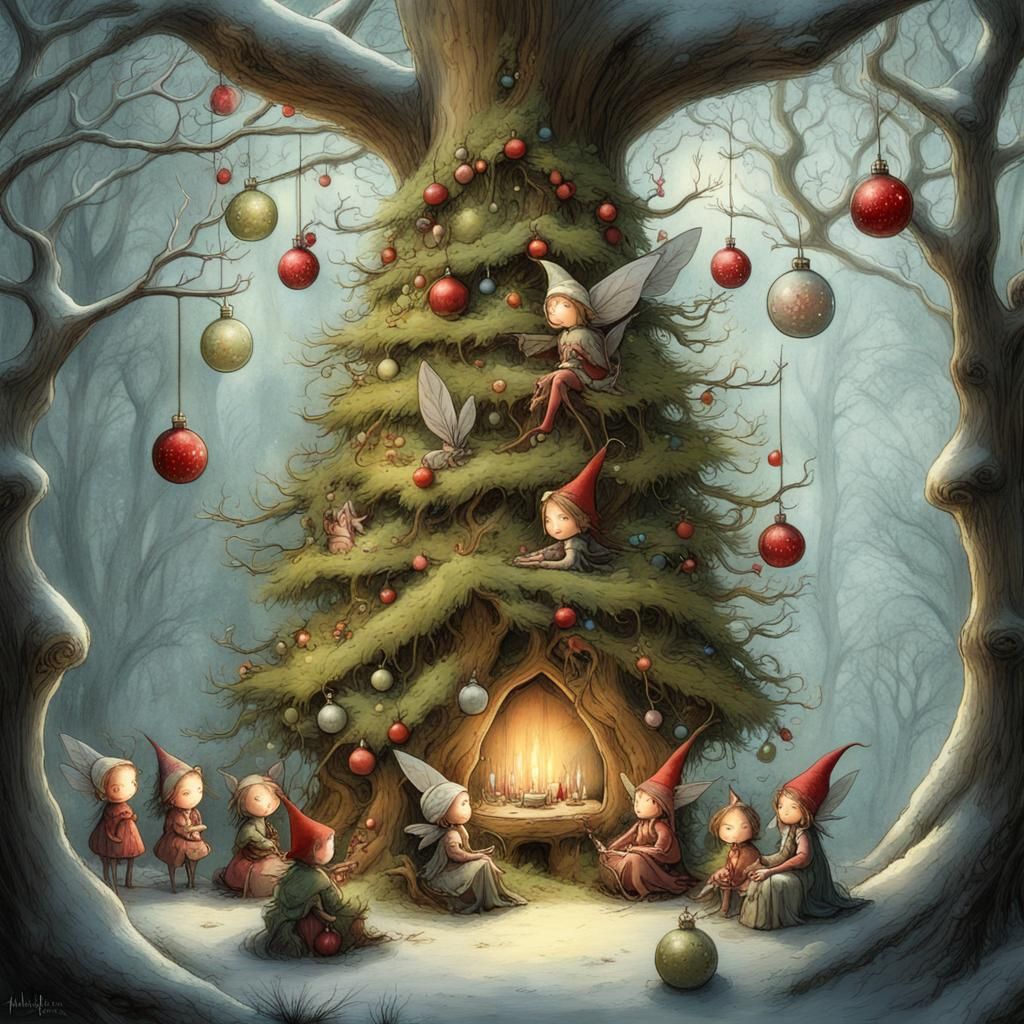 Fairies in Whimsical Christmas Tree: Surreal Matte Painting