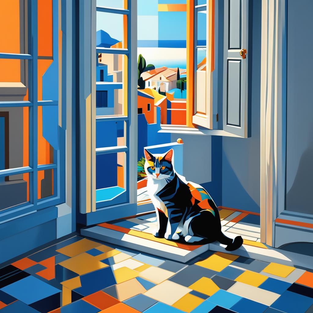 Matisse's Coastal Cubism: A Feline Perspective through Azure...