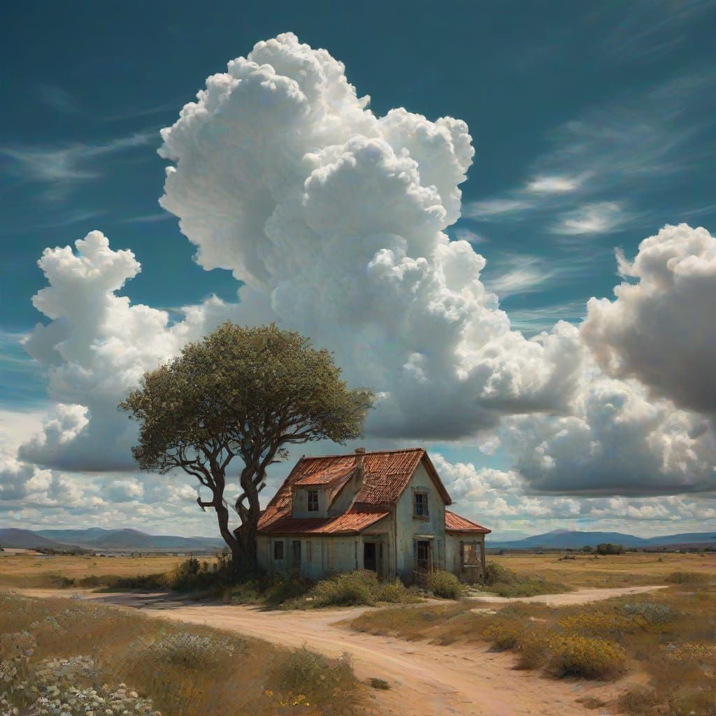 Harlequin Family in Cloudscape, Van Gogh Style