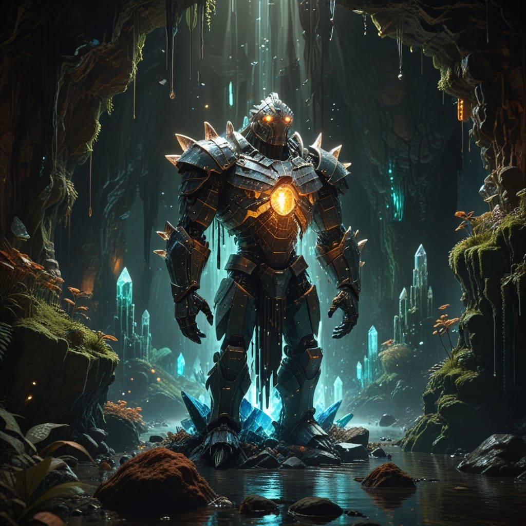 Crystal Golem Guardian in Bioluminescent Grotto