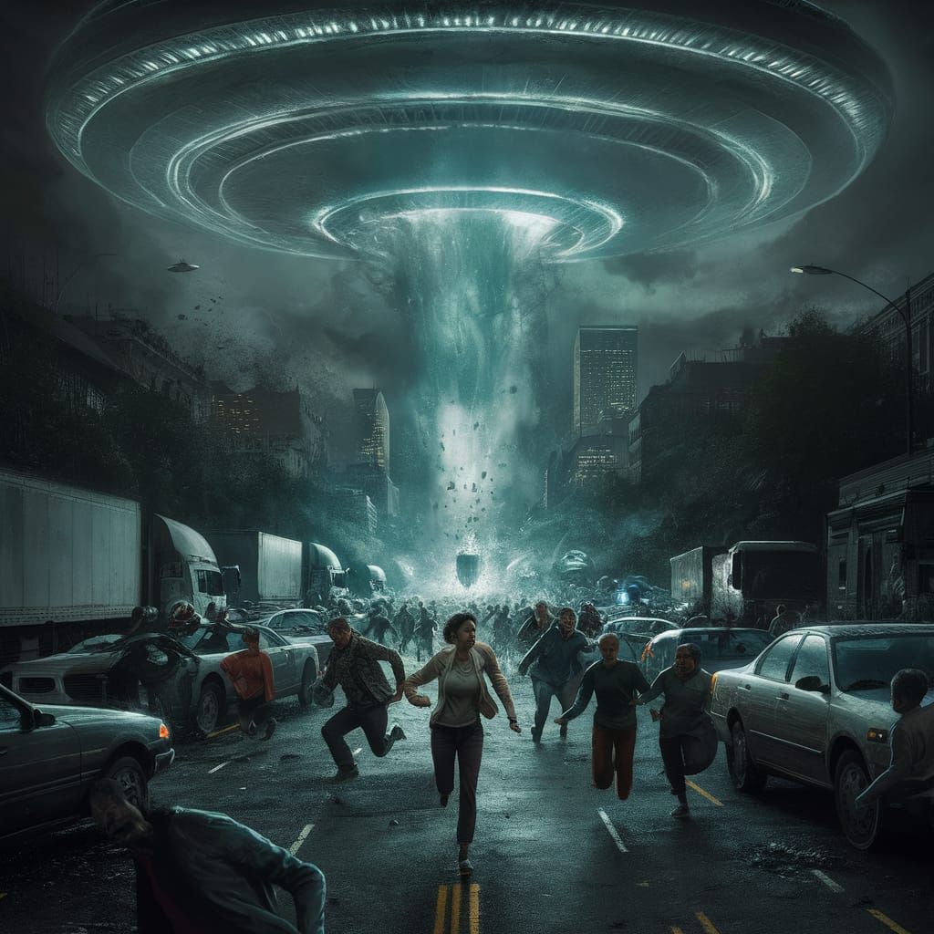 UFO Descends on City Street Creating Panic