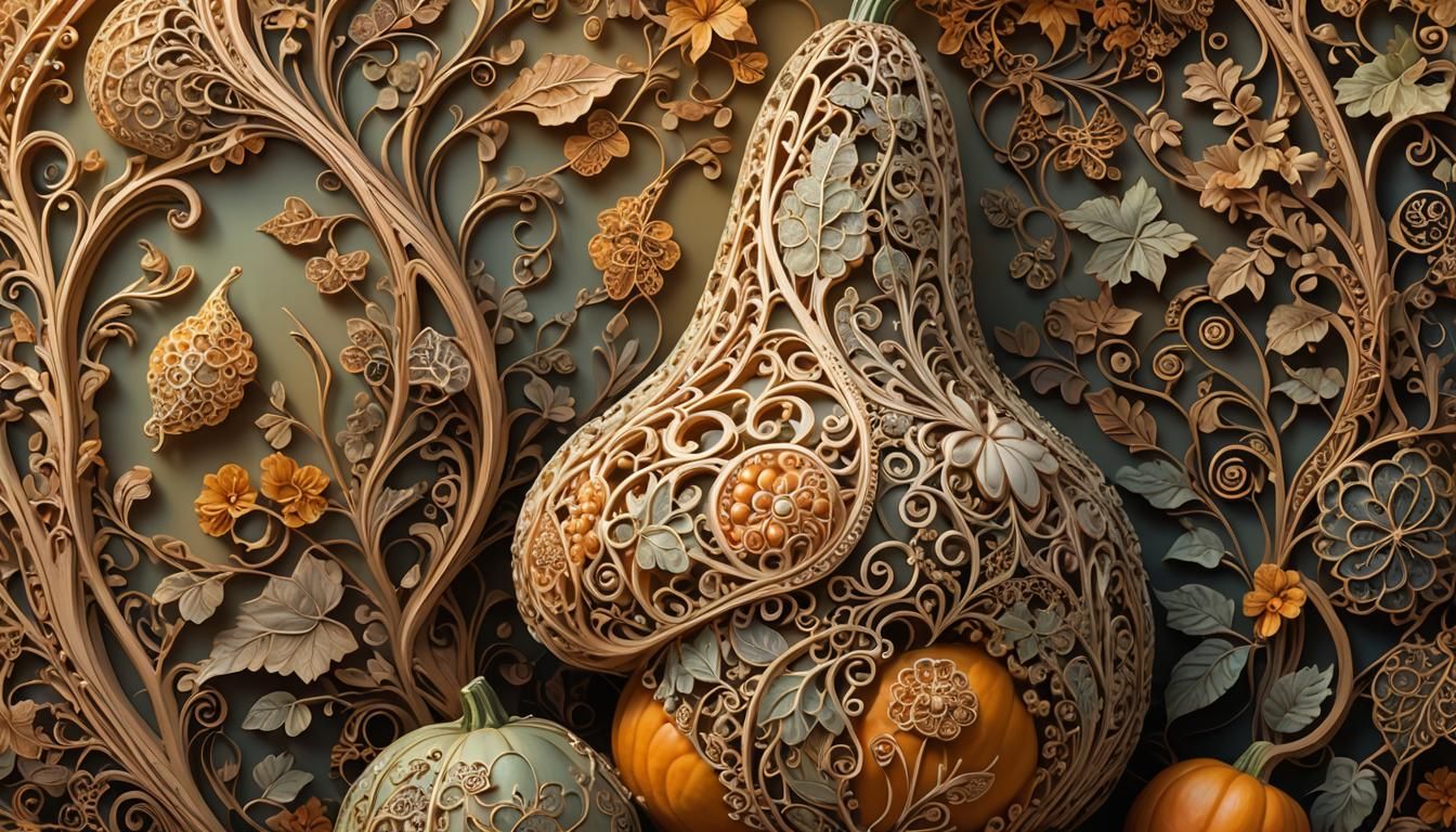 Mystical Autumn Gourd Portrait in Surreal Photorealism