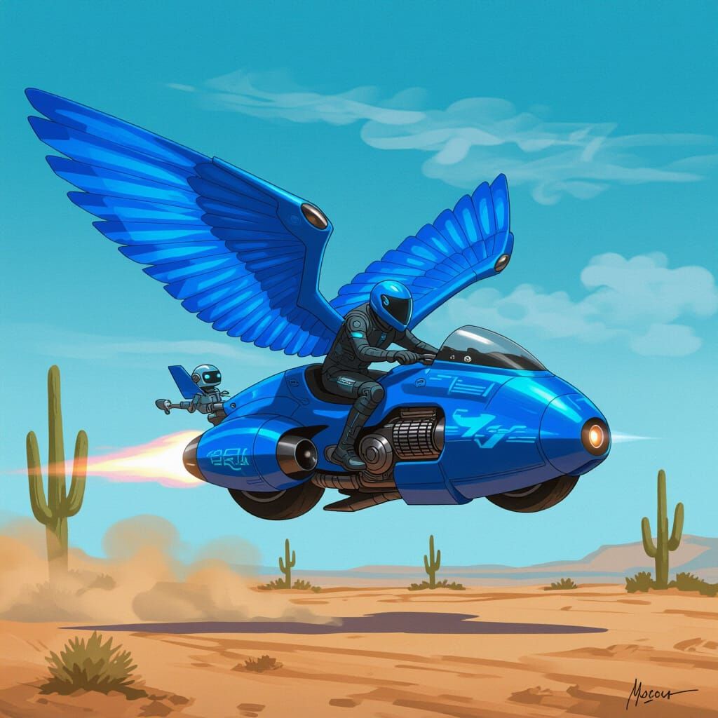 Ethereal Sci-Fi Motorcycle Rider in Desert