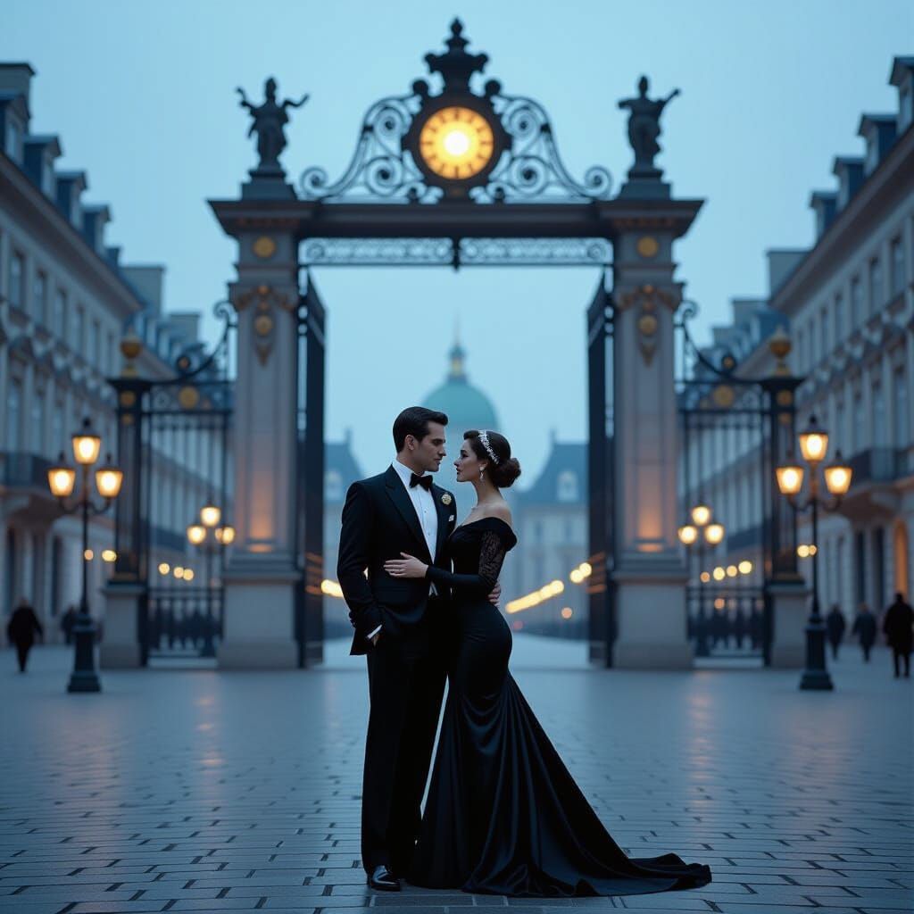 Ethereal Gateway: A 1940s Art Deco Scene