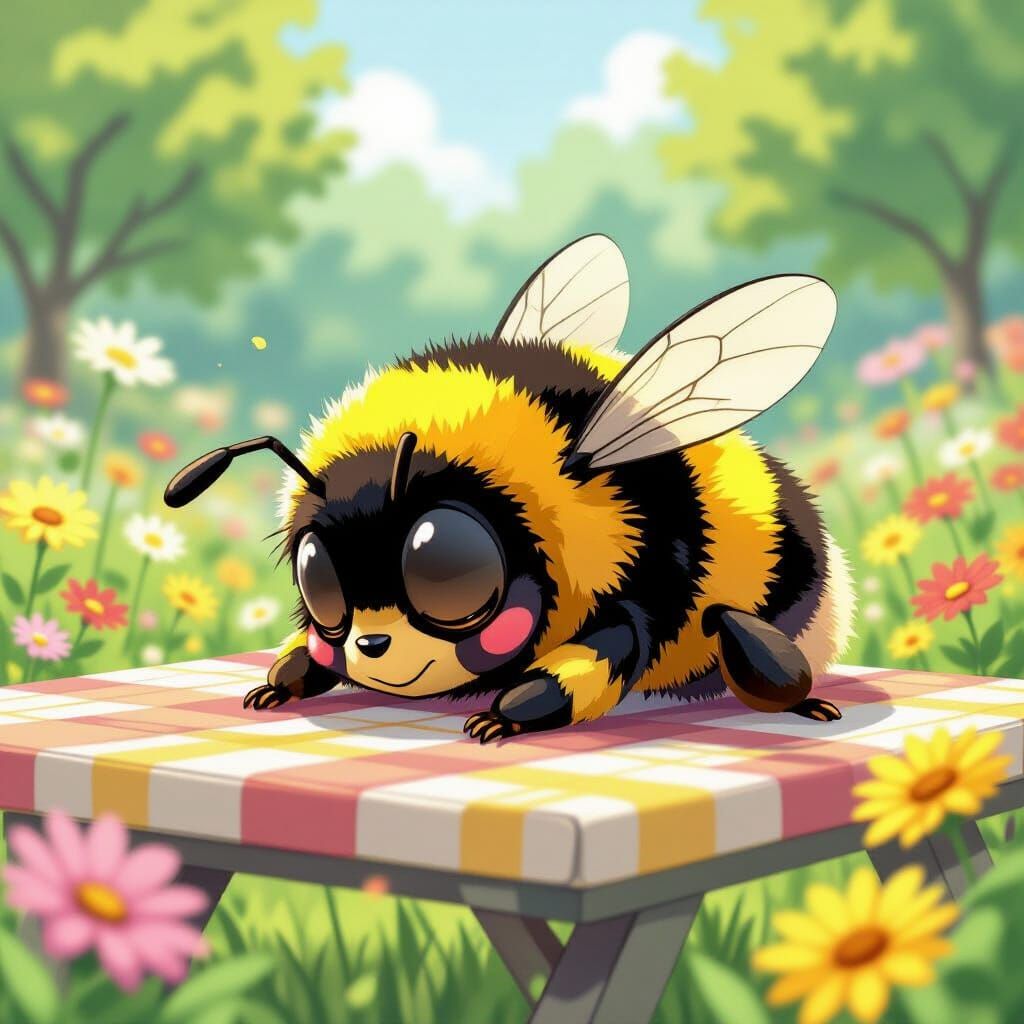 Cartoon Bumblebee Resting in Anime Style