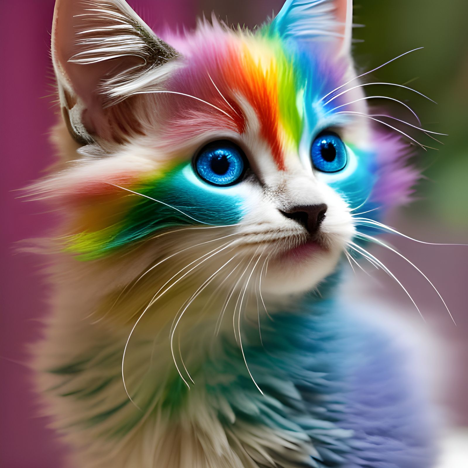 Adorable Rainbow Kitten Playing with Yarn