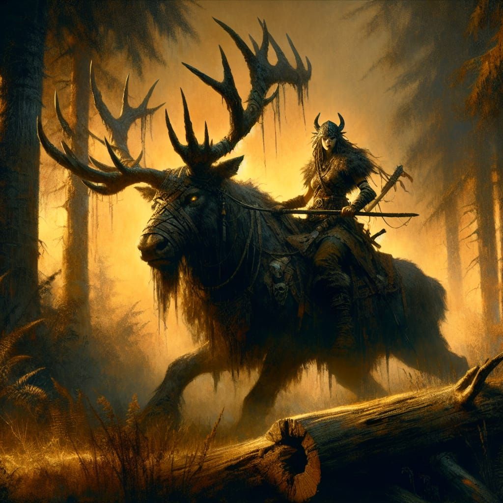 Dark Fantasy Celtic Warrior on Majestic Elk