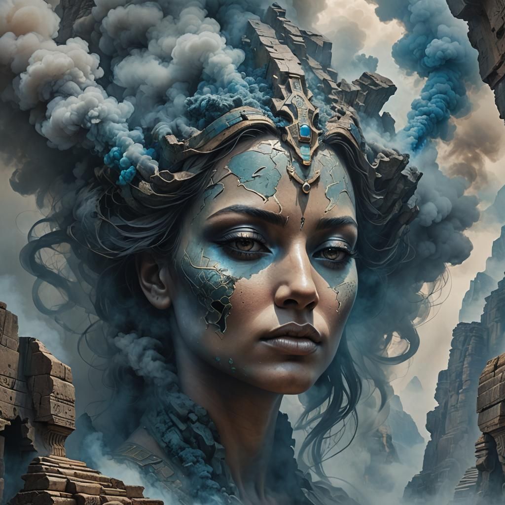 Smoky Woman's Face in Mountain Ruins