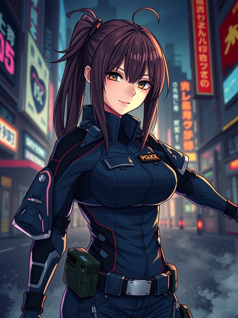 Sci-Fi Manga Heroine in Urban Landscape