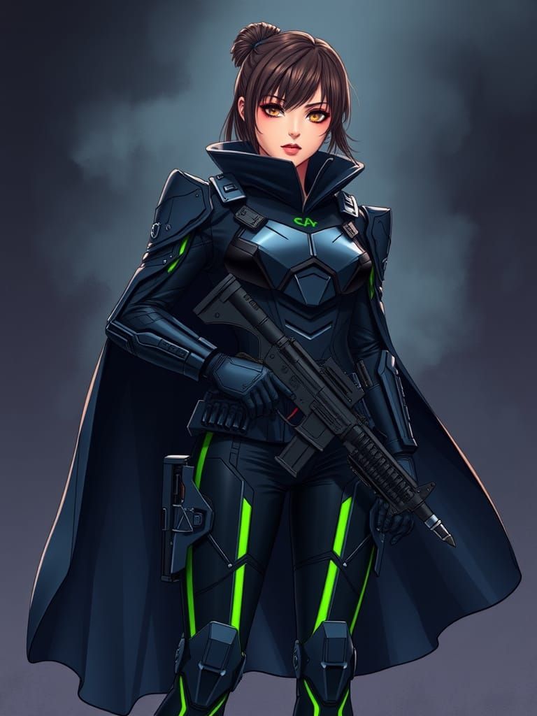 Masamune Shirow-Inspired Macha Police Officer in Dark Indigo...