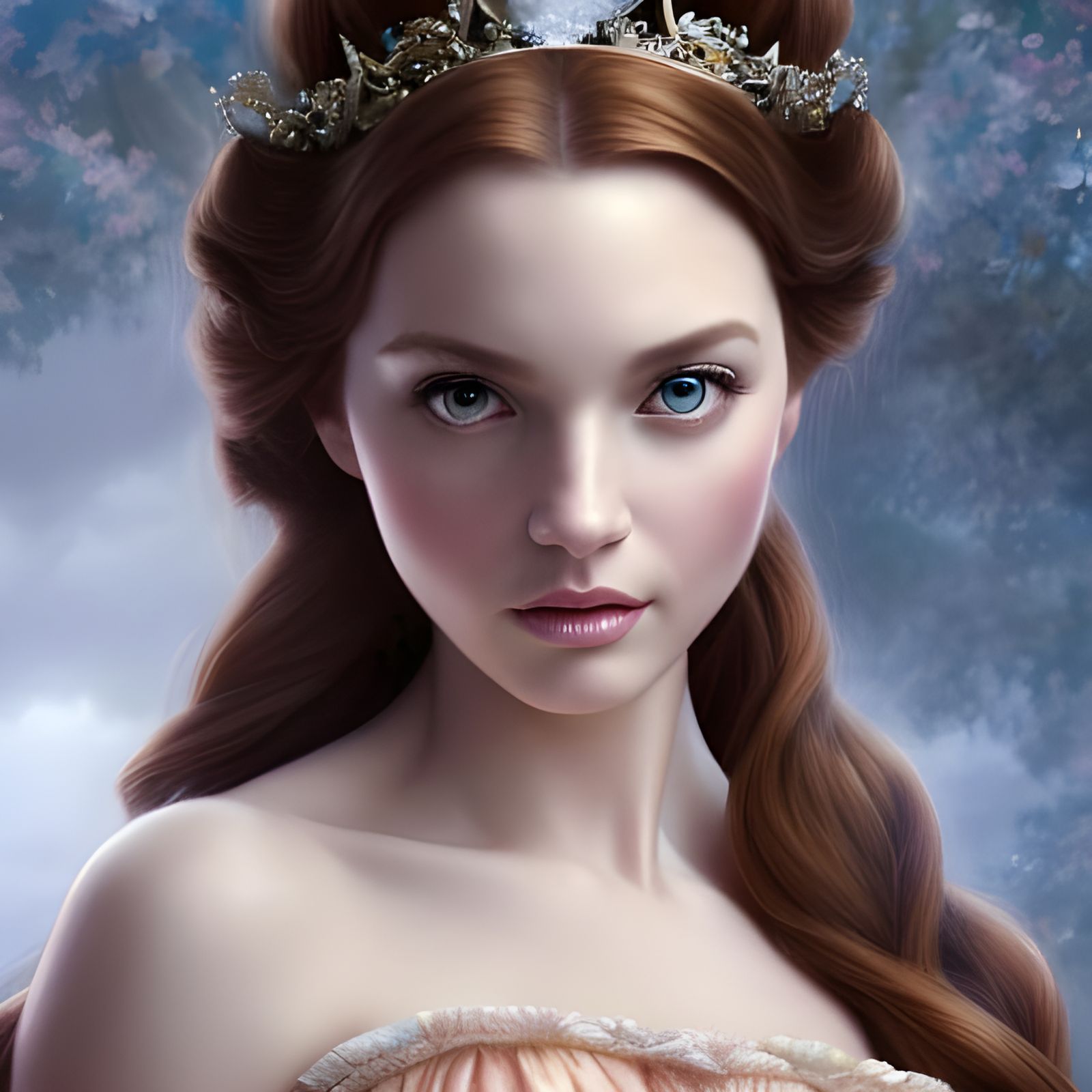Hyperrealistic Princess Belle Portrait Next to Bell