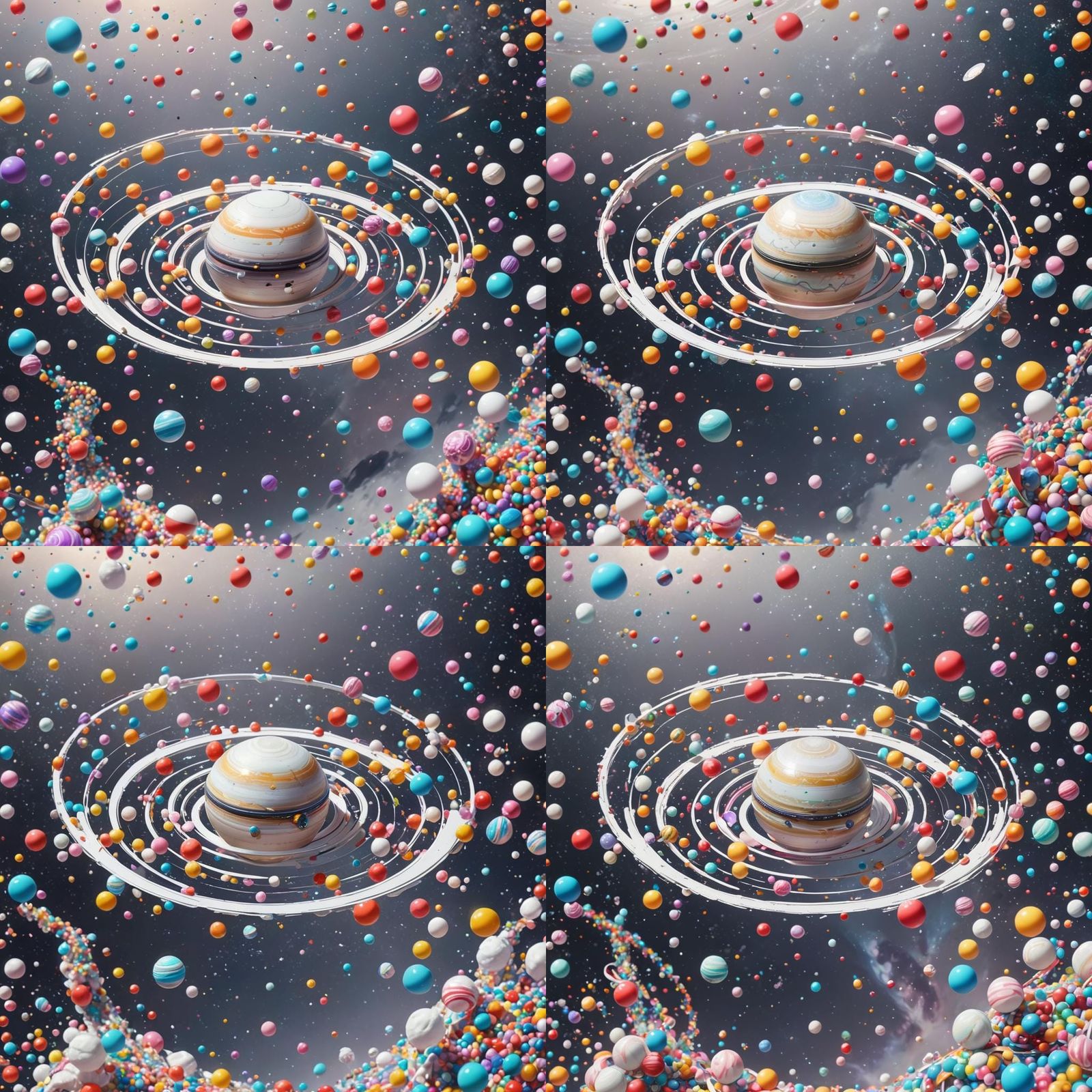 Saturn with Candy Ribbon Rings in Anime Style