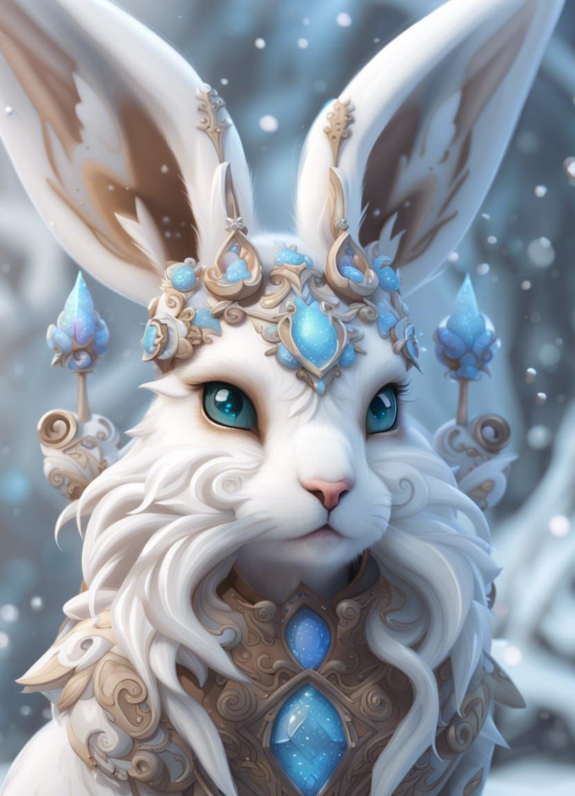 Fantasy Fairy Bunny Portrait in Snowstorm