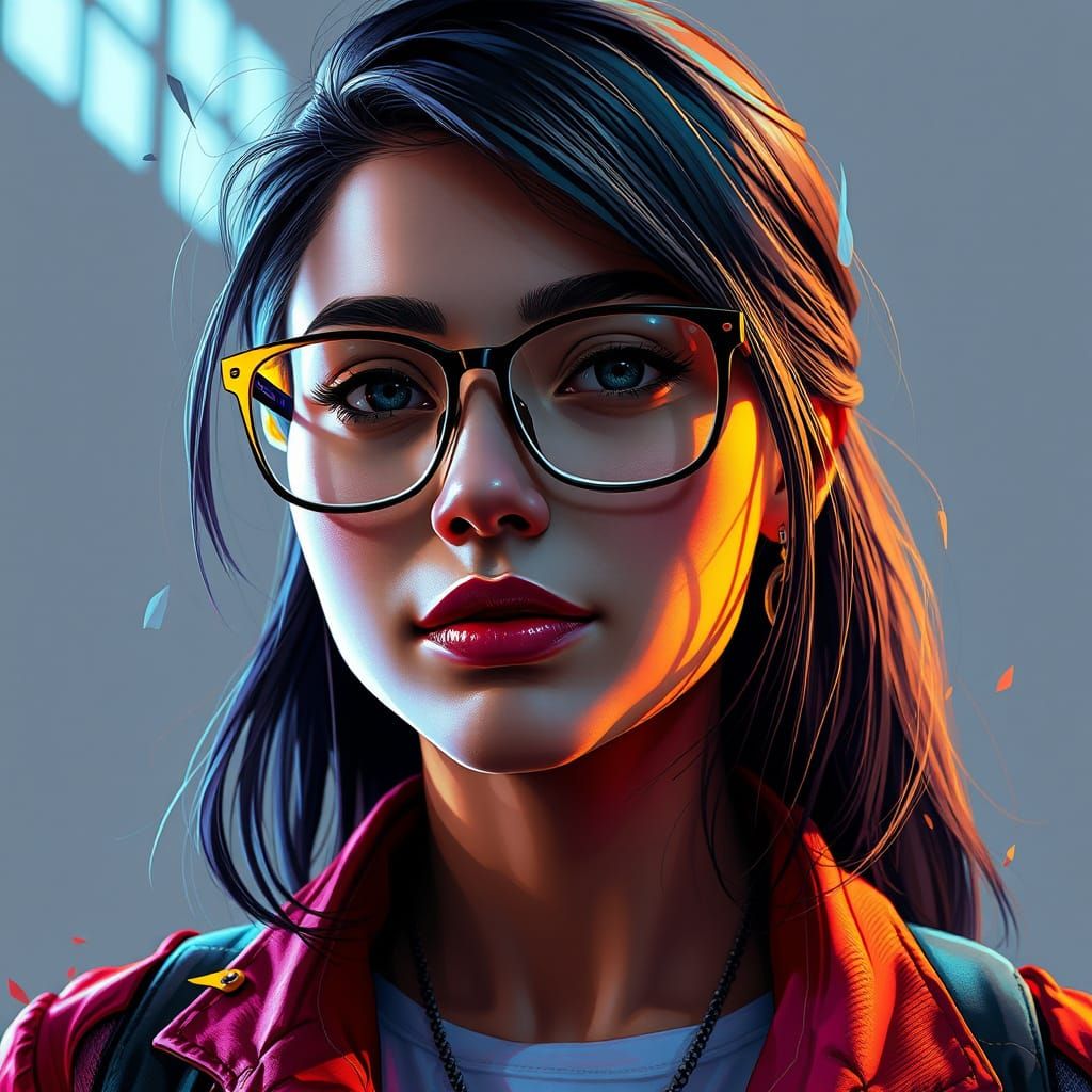 Glasses-Wearing University Student in Vibrant Concept Art