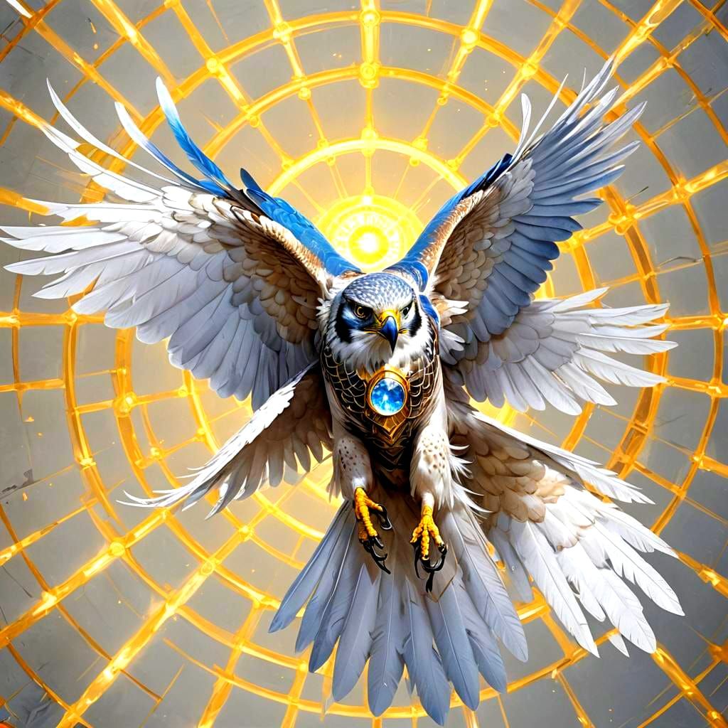 White Falcon with Golden Claws and Halo