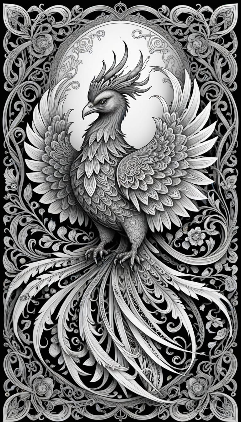 Intricate Phoenix Coloring Page with Celtic Knot Details
