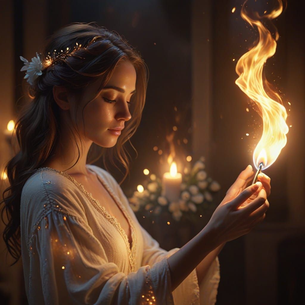 Glowing Flame in Soft, Warm Light