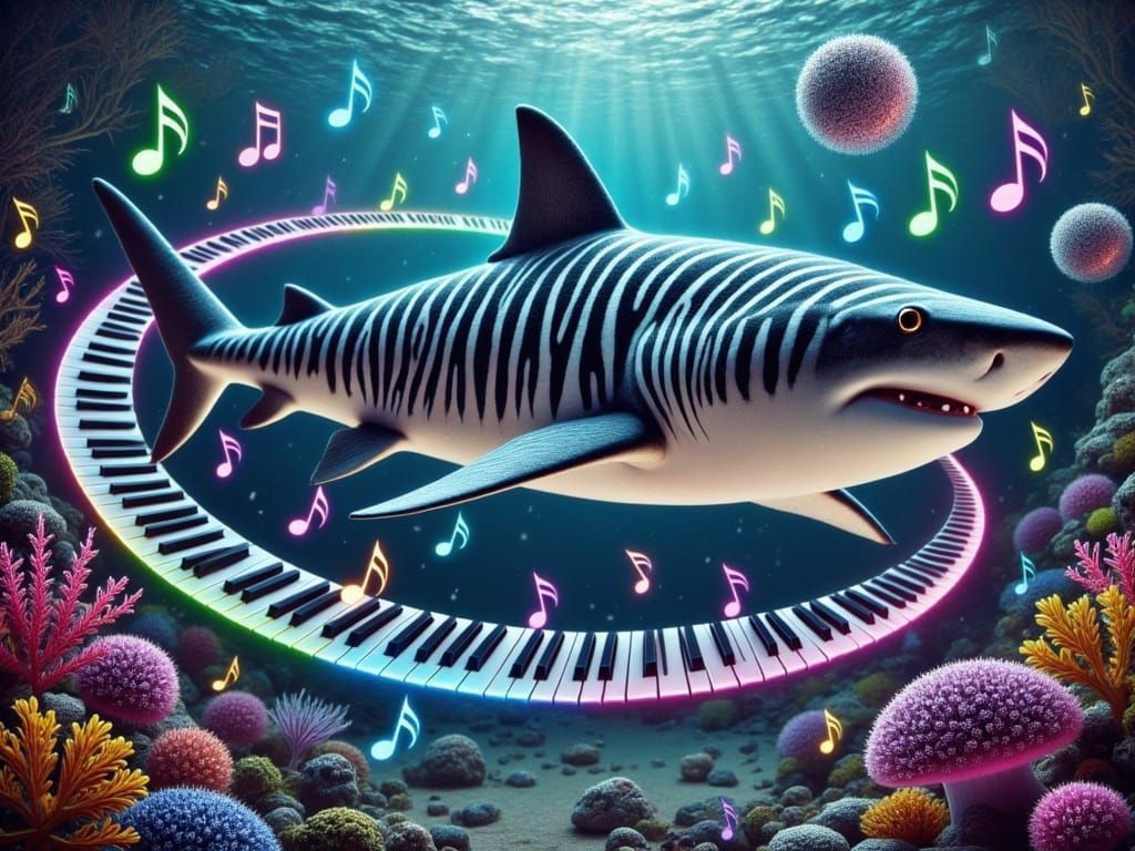 Tiger Shark in Vibrant Underwater Fantasy