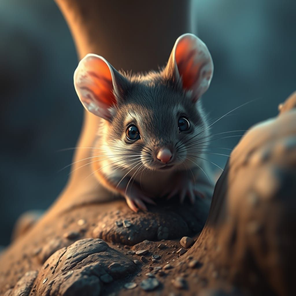 Shy Mouse Child Peeking From Behind Leg