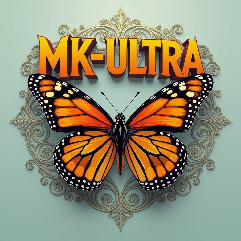 Monarch Butterfly with MK-Ultra Text in Mystical Realism Sty...