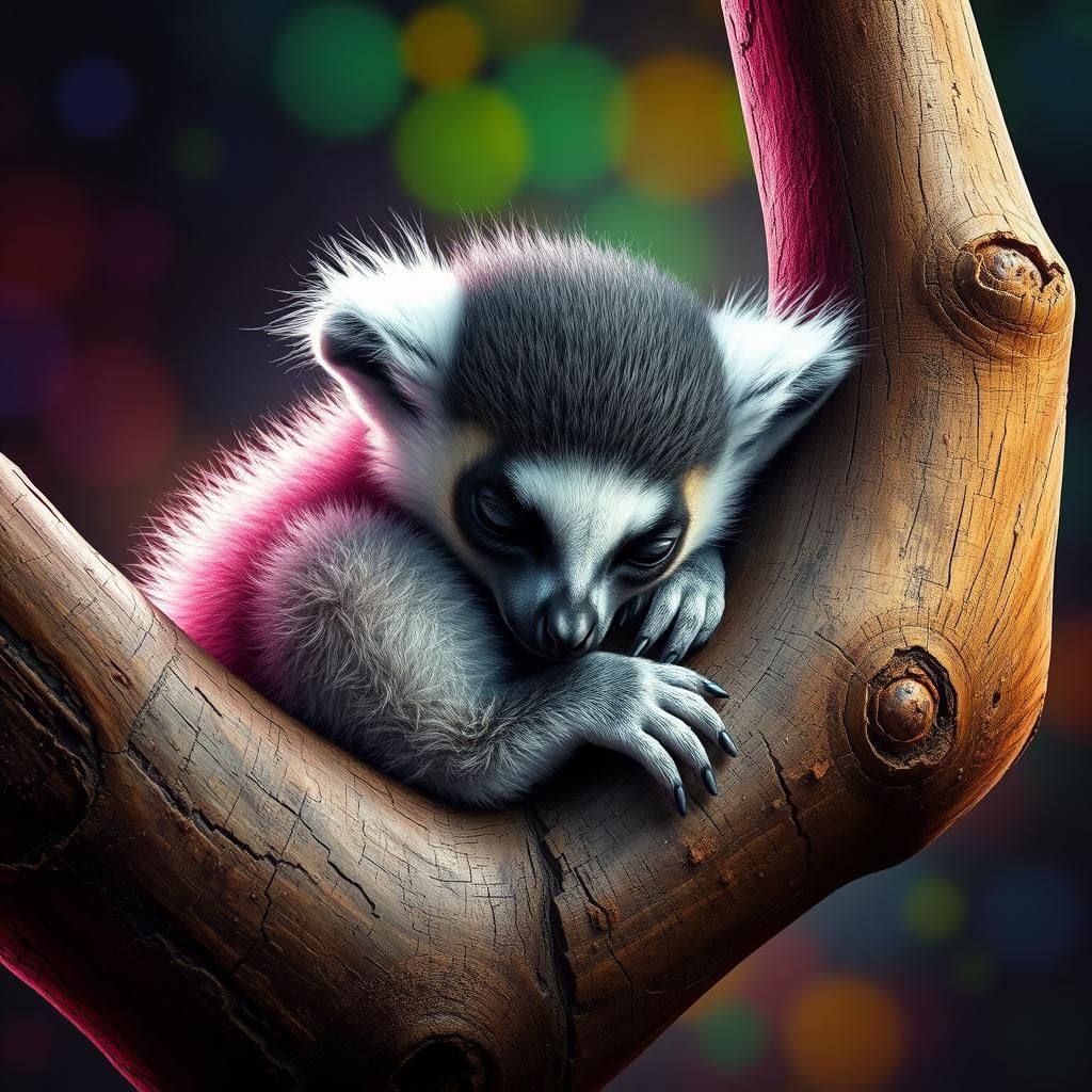 Baby Lemur Nap: Hyperrealistic Concept Art