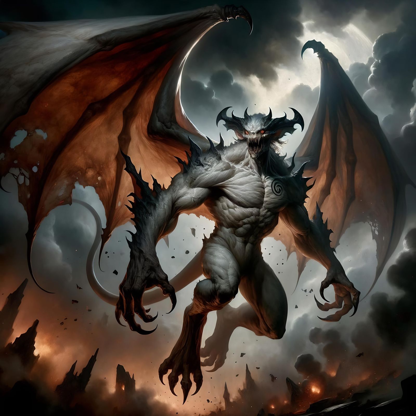 Infernal Demon with Bat Wings in Vintage RPG Style