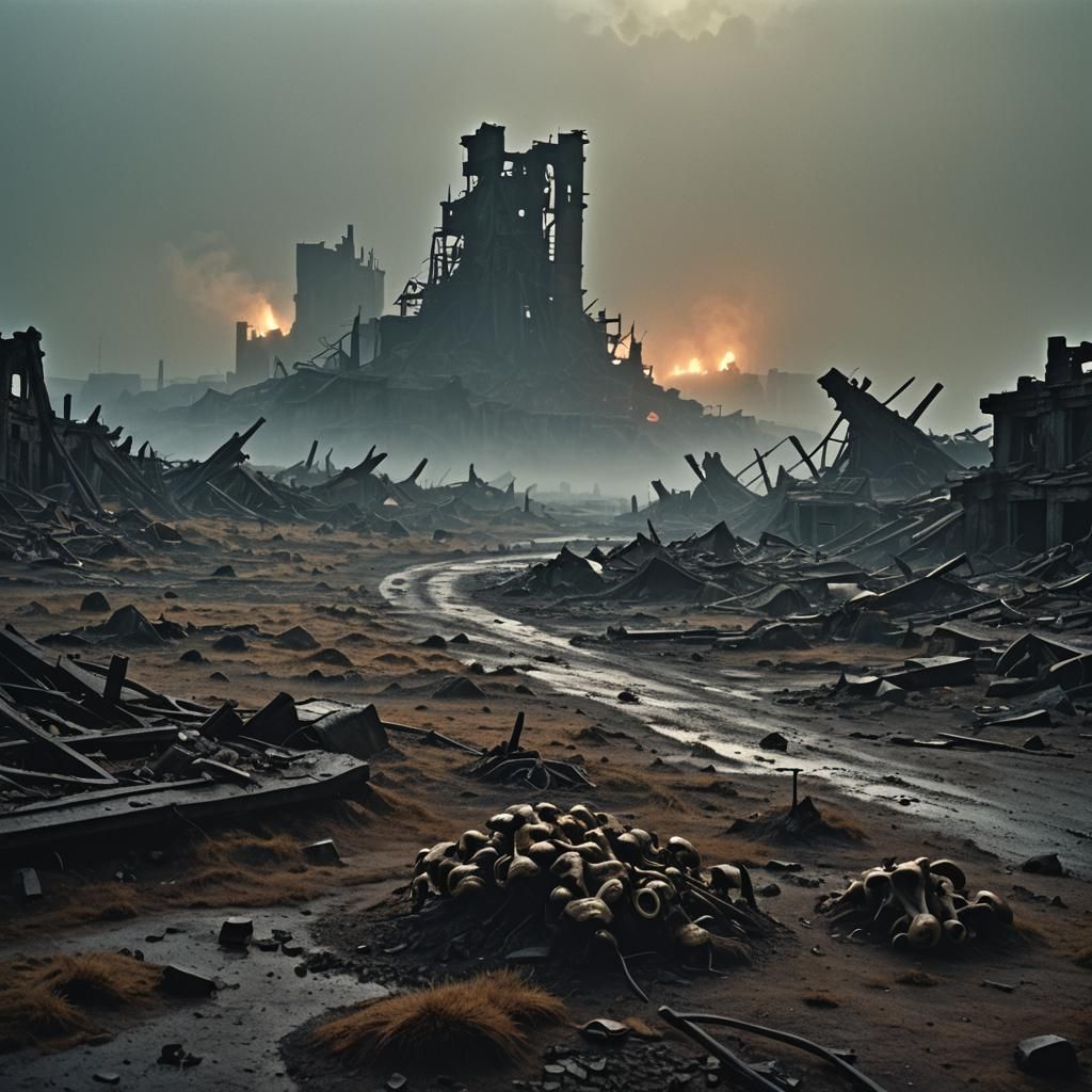 Wasteland Scene in Film Noir Style