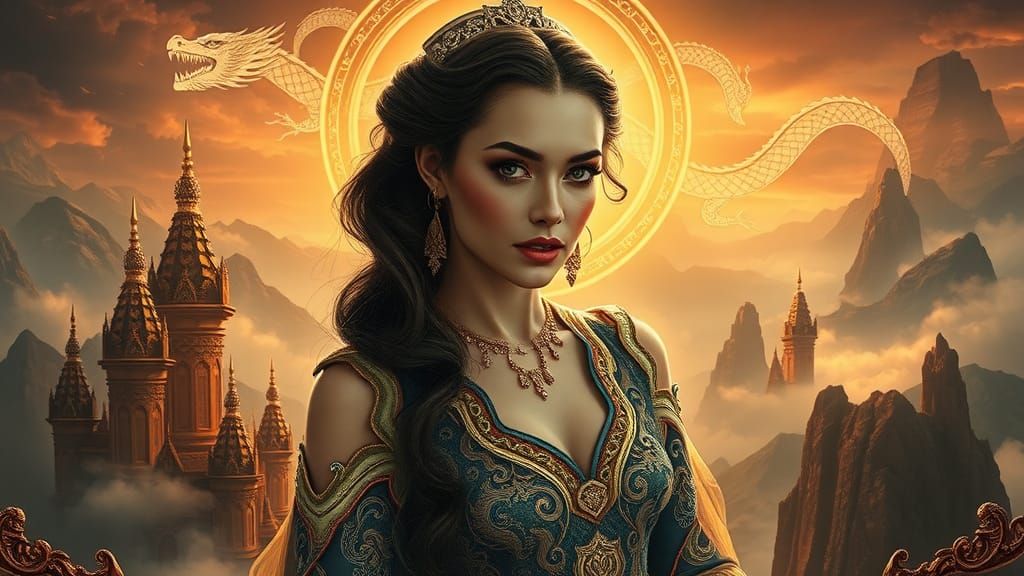 Elegant Lady in Dragon Attire: Hyperrealistic Portrait