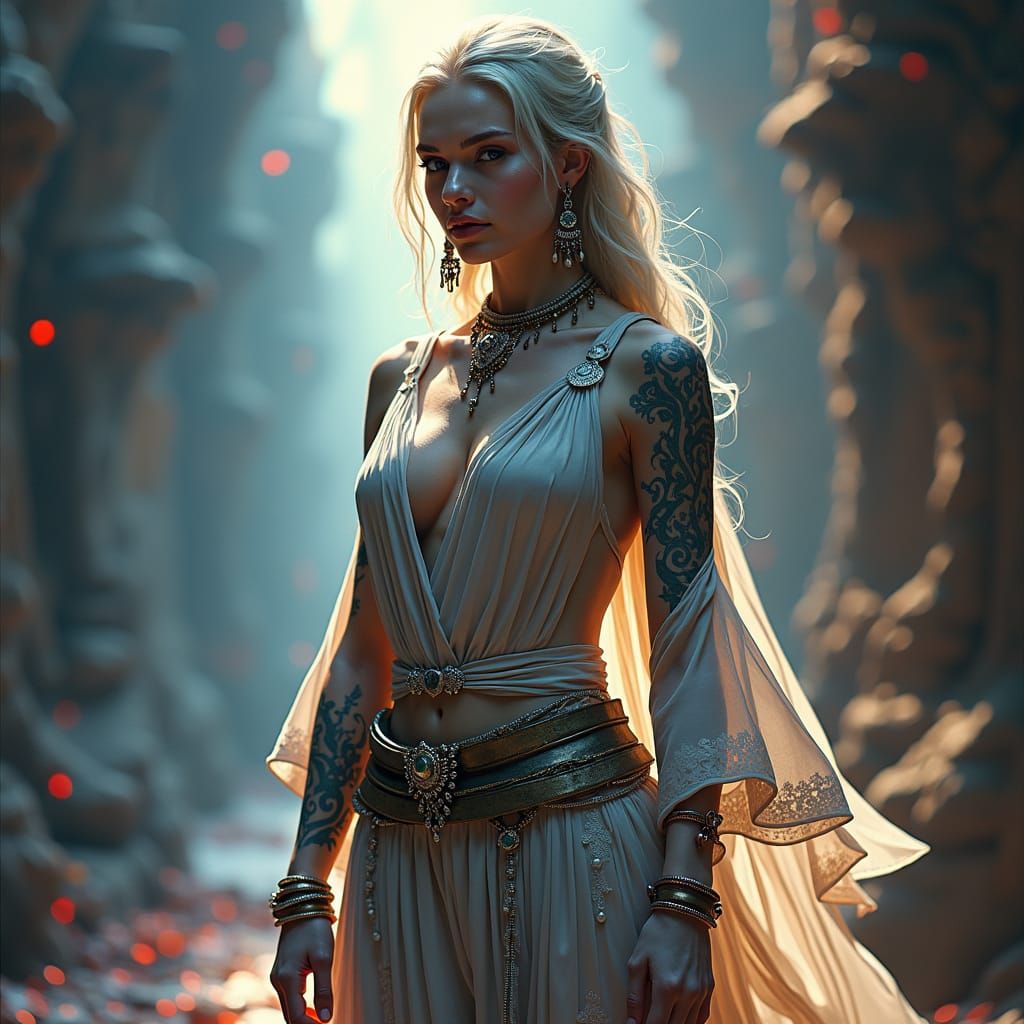 Wizard in Silver Robe with Tribal Tattoos