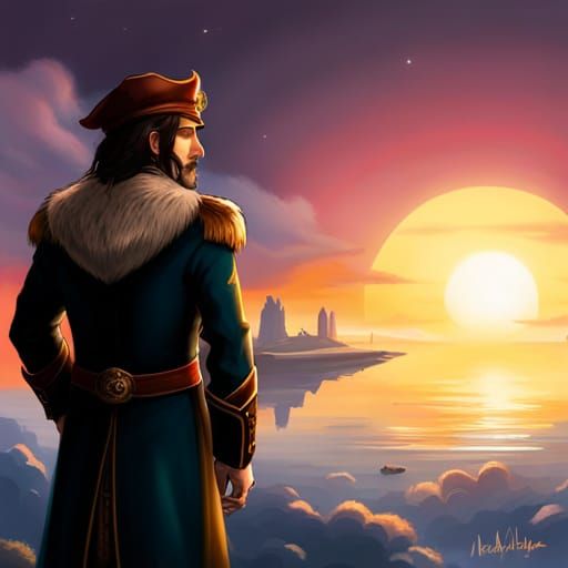 Furry Merchant Captain Surveying Empire in Digital Art
