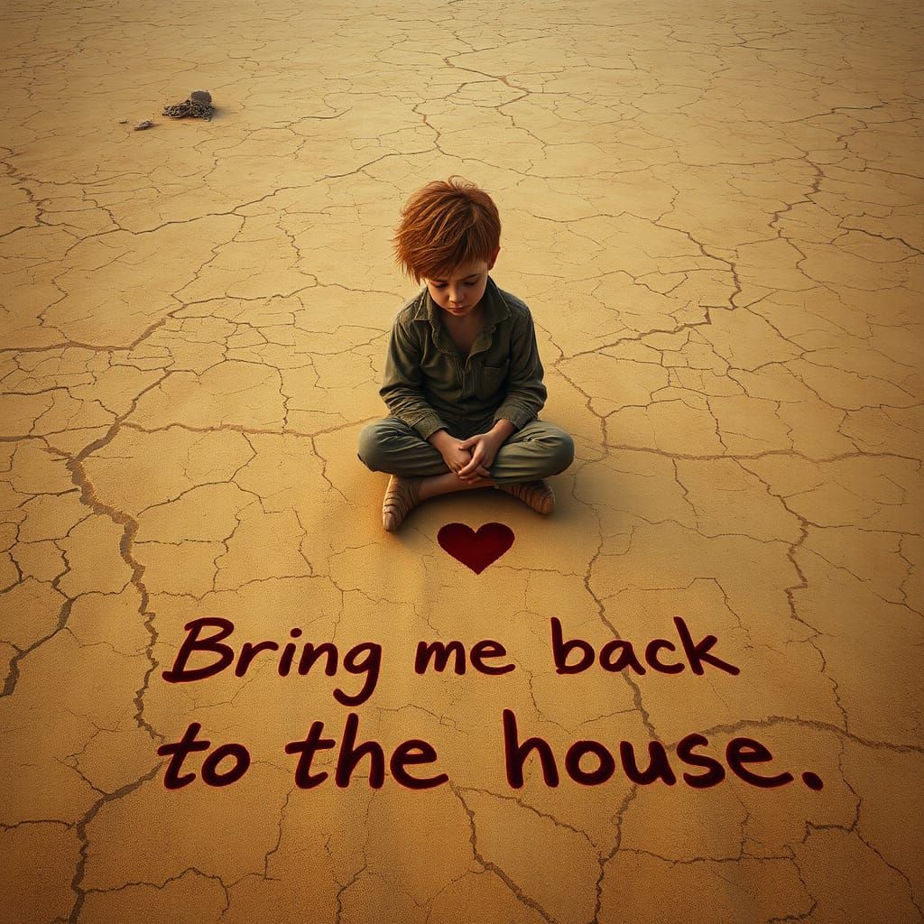 Boy's Plea in Cracked Sand: Fantasy Matte Painting