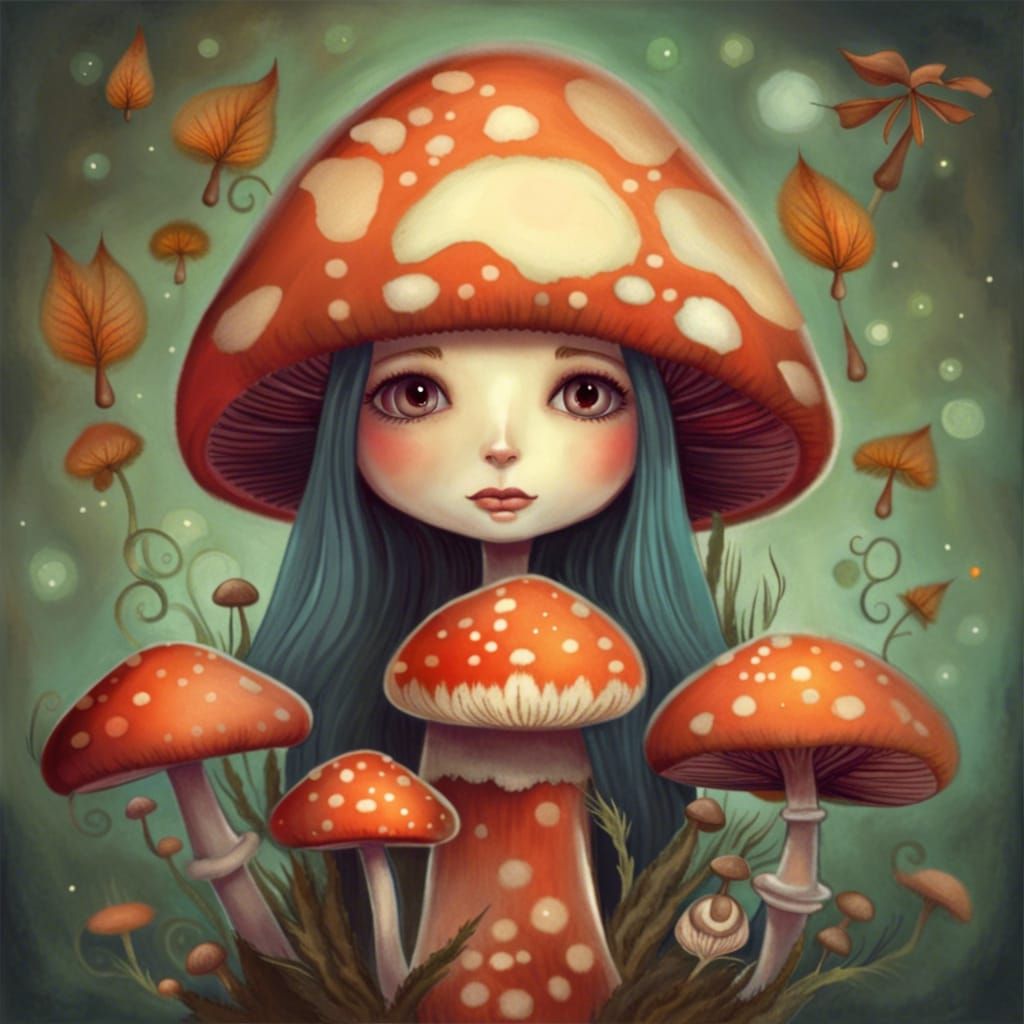 Whimsical Mushroom Girl in Fantasy Style