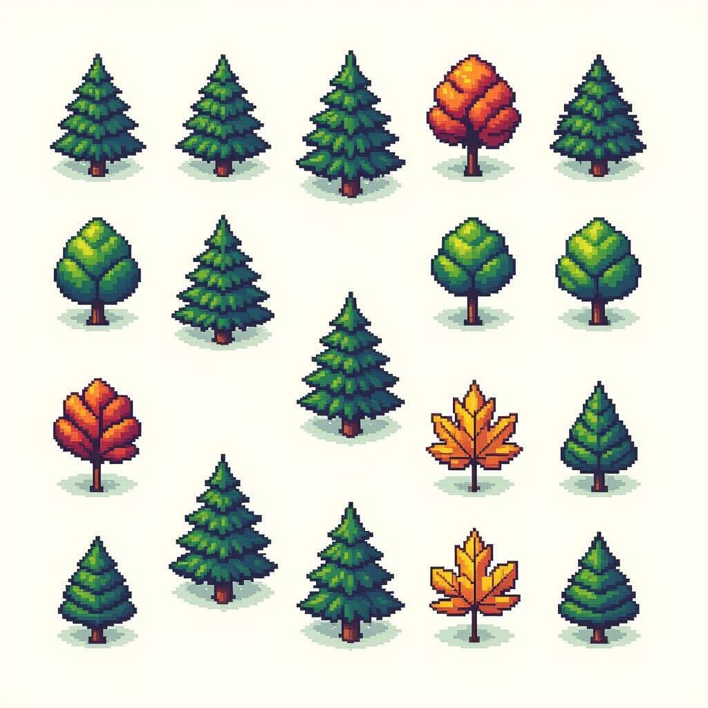 Top-Down Pixel Art Spritesheet of Assorted Trees