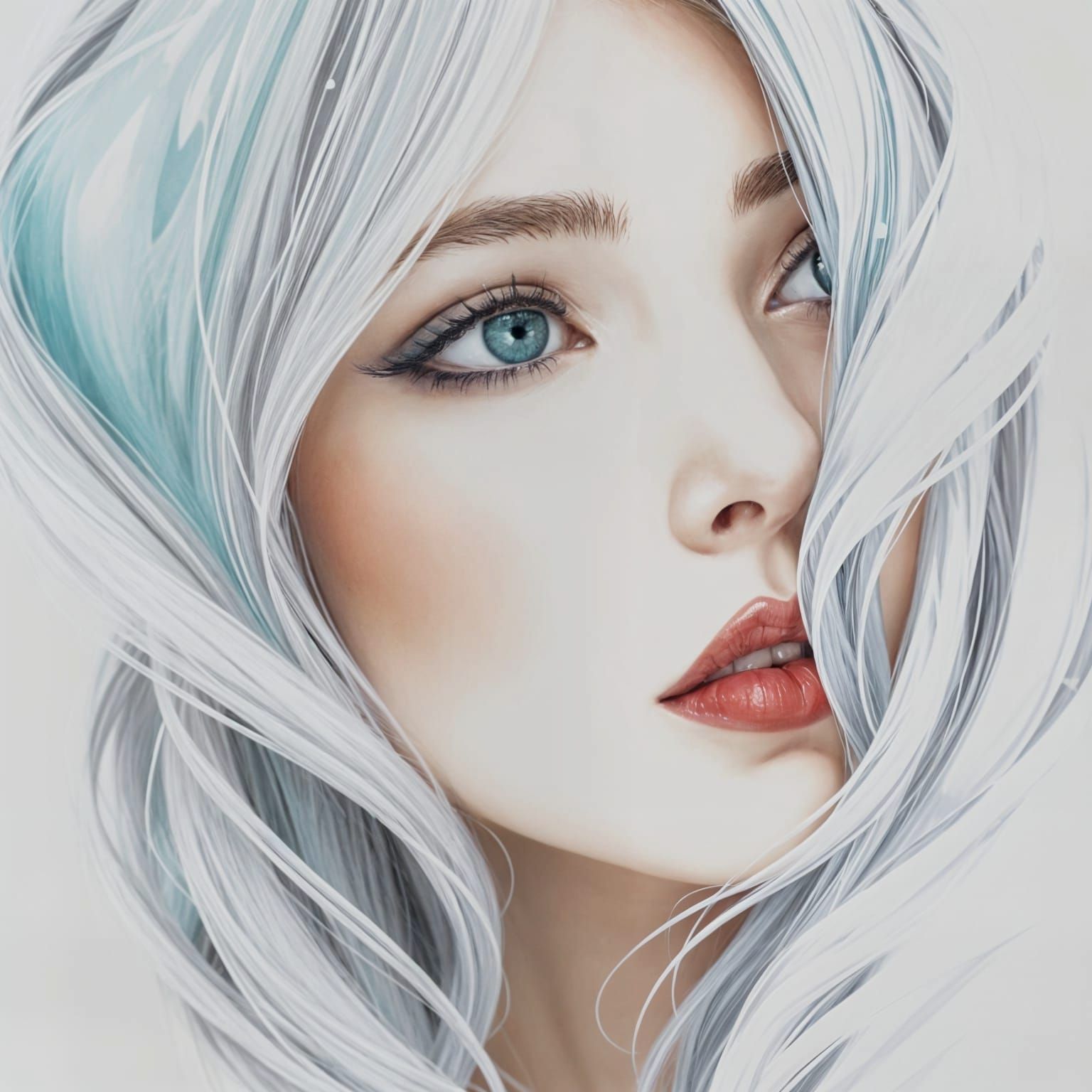 Ethereal Flowing Hair in Iridescent Marbleized Liquid Abstra...