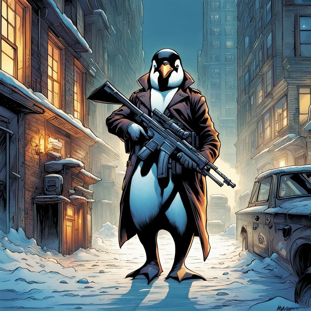 Penguin Soldier in Comic Book Art Style
