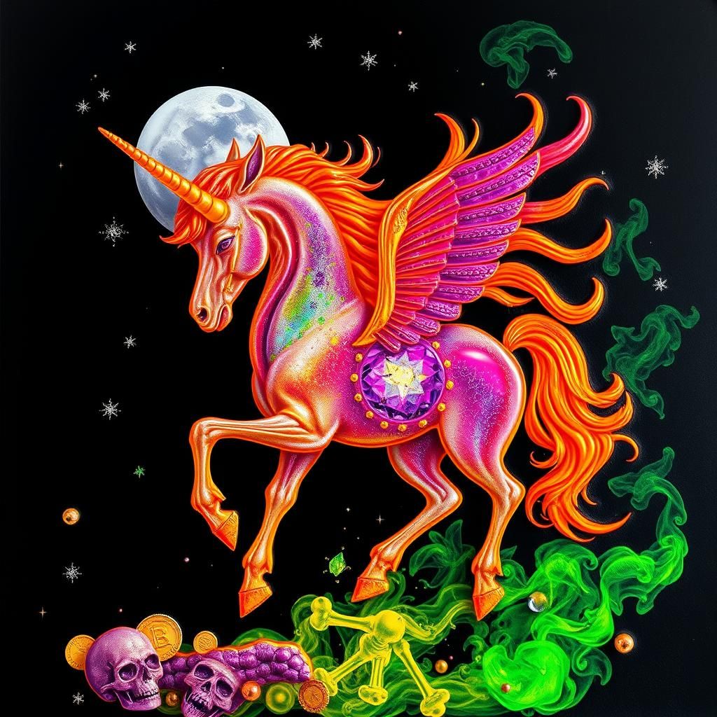 Ethereal Embossed Unicorn with Neon Gothic Elements