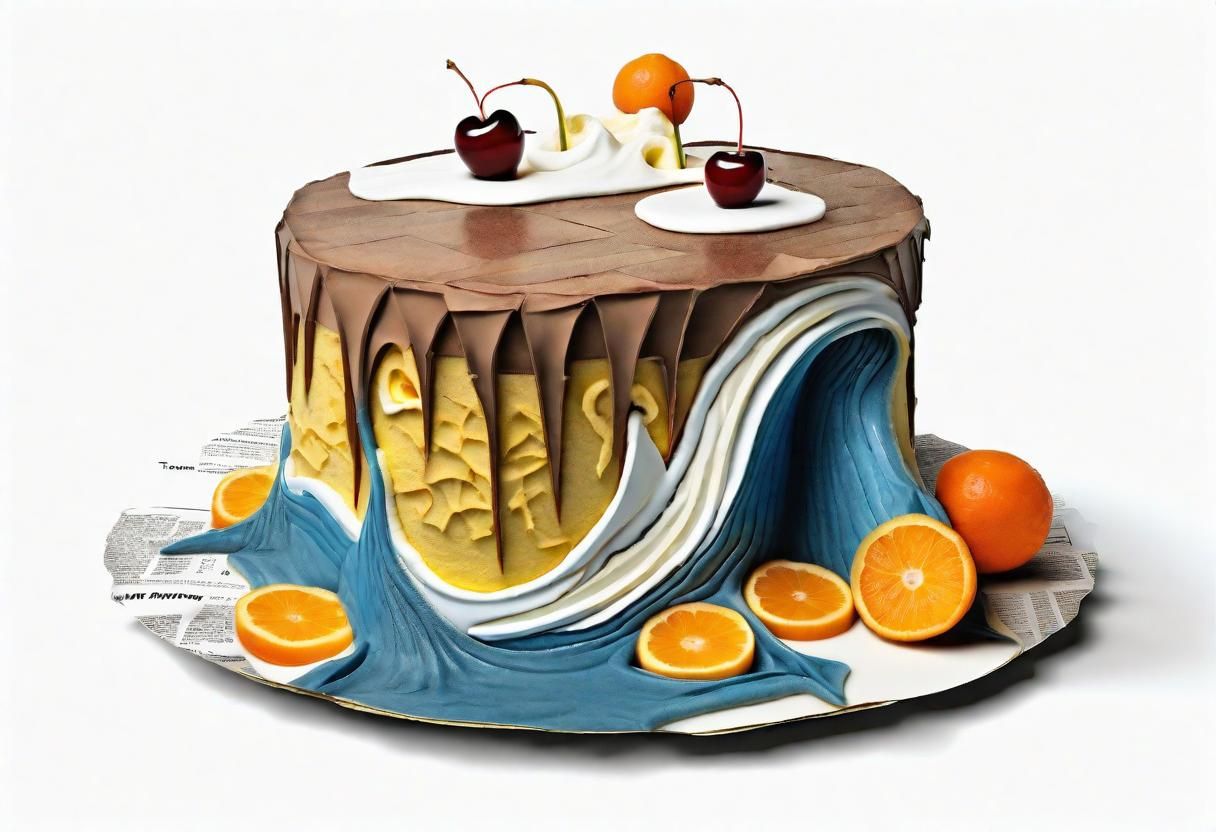 Surrealist Landscape with Dolphins and Cake