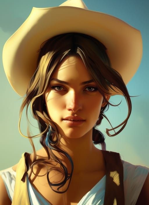 Cowgirl Portrait in Dynamic Lighting, Digital Art