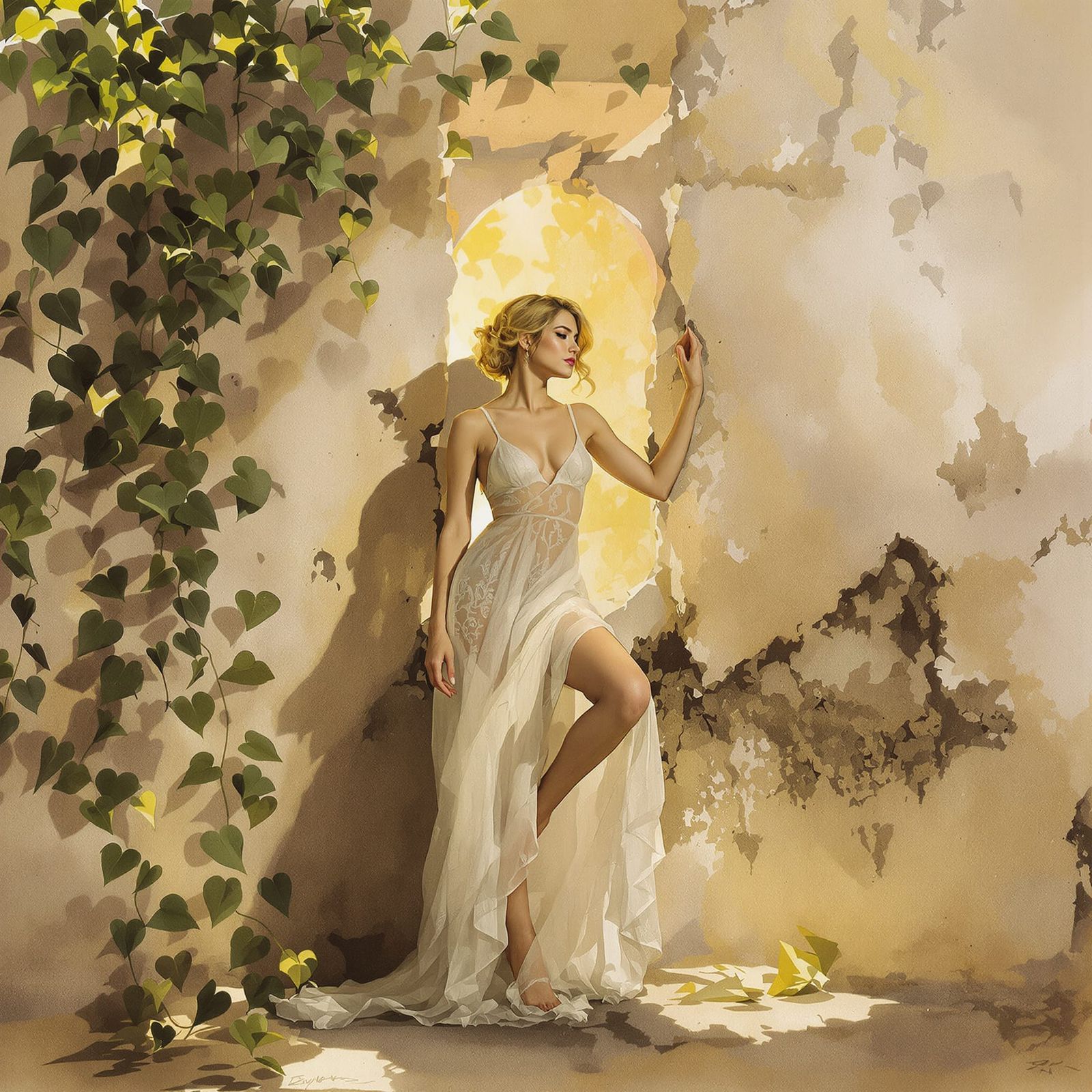 Figurative Fantasy Sketch of Woman by Ruin