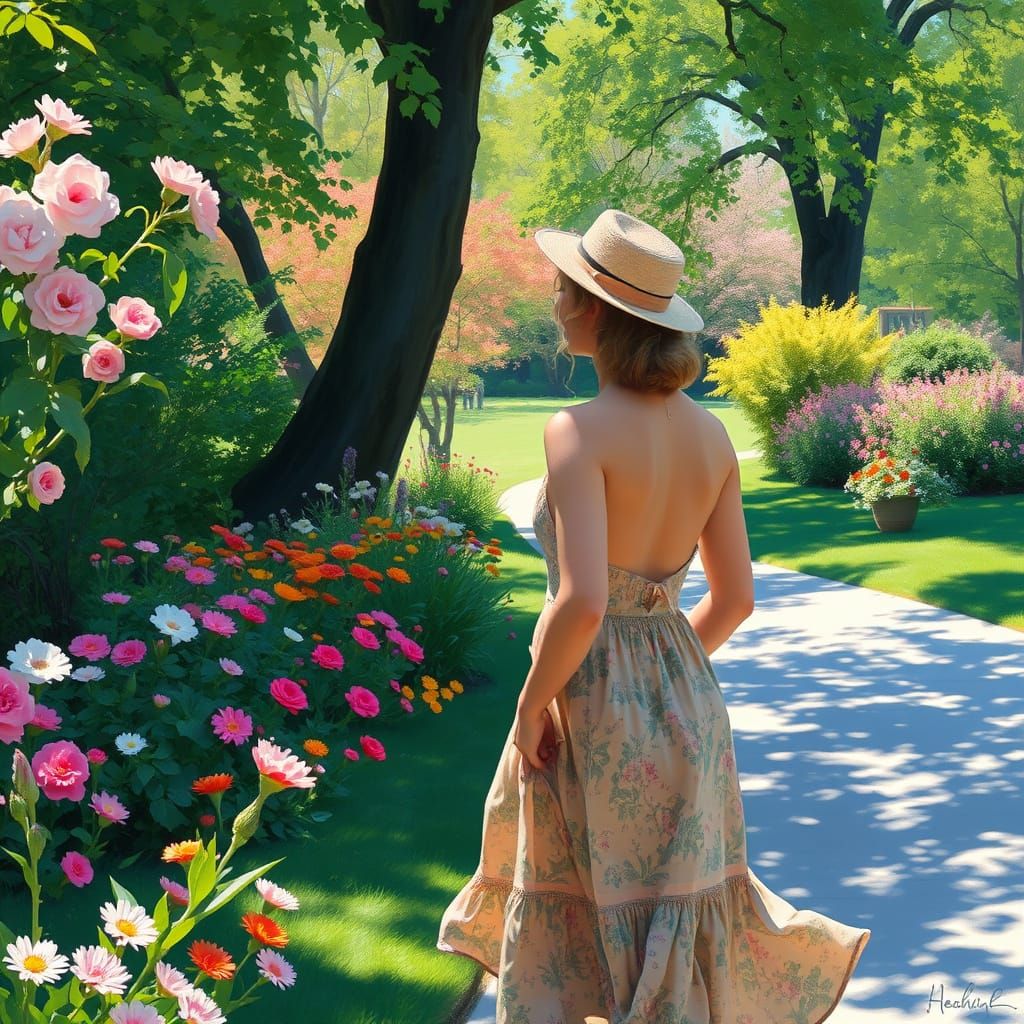 Impressionistic Summer Stroll in a Vibrant Park