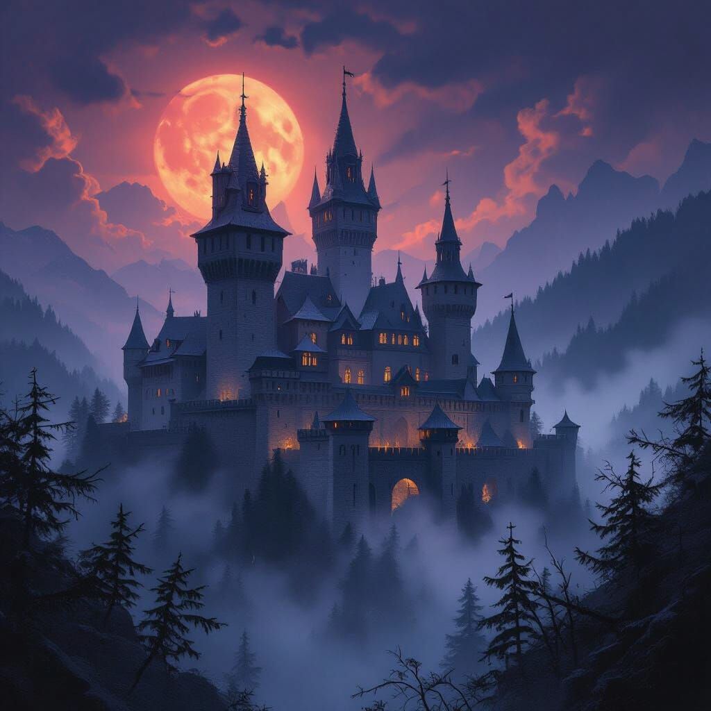 Vampiric Stronghold in Carpathian Twilight: Fantasy Art
