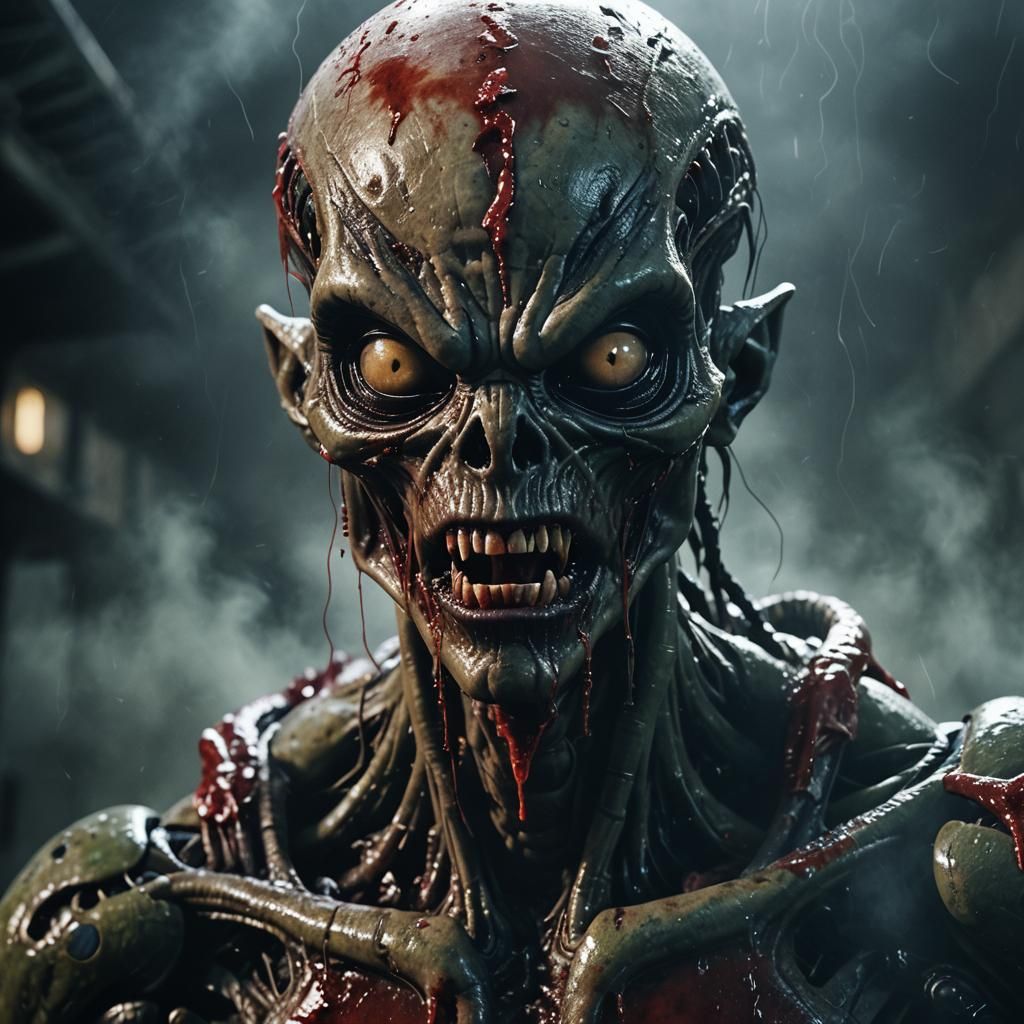 Cinematic Close-Up of a Scary Alien