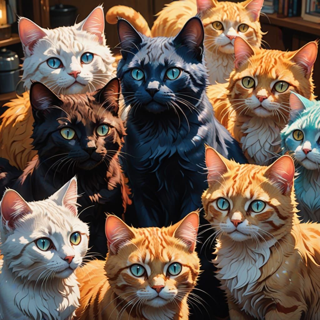 Cat Hybrid Wives in Manga-Style Anime Art