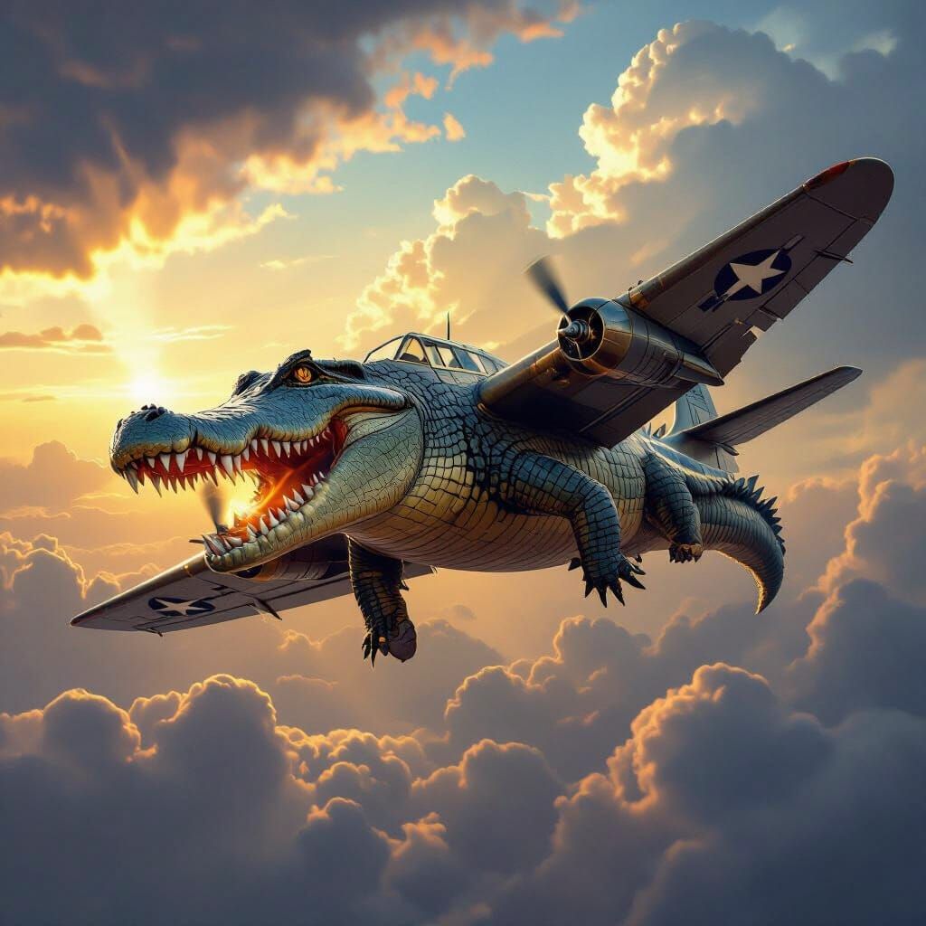 Fearsome Crocodile Bomber in Dramatic Sky